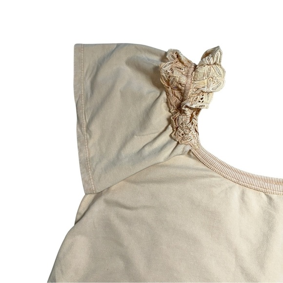 Pilcro Anthropologie Tan Eyelet Ruffle Blouse Womens L - Picture 8 of 10